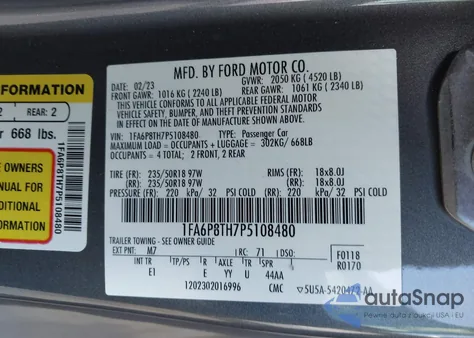 2023 Ford Mustang Ecoboost Premium Fastback z USA, uszkodzony, nr VIN 1FA6P8TH7P5108480